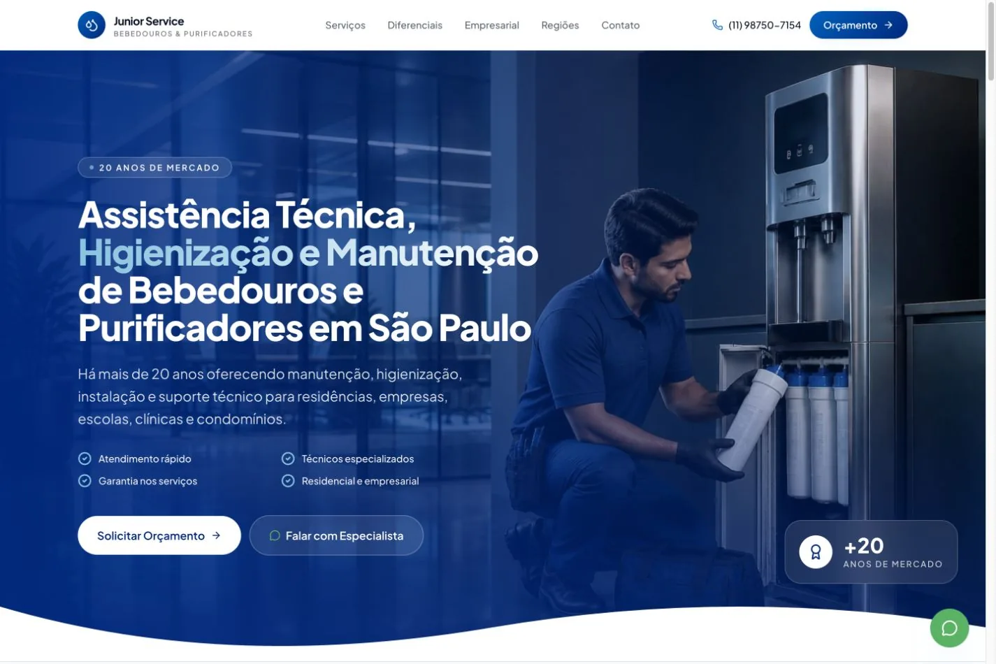 Página inicial do site Junior Service