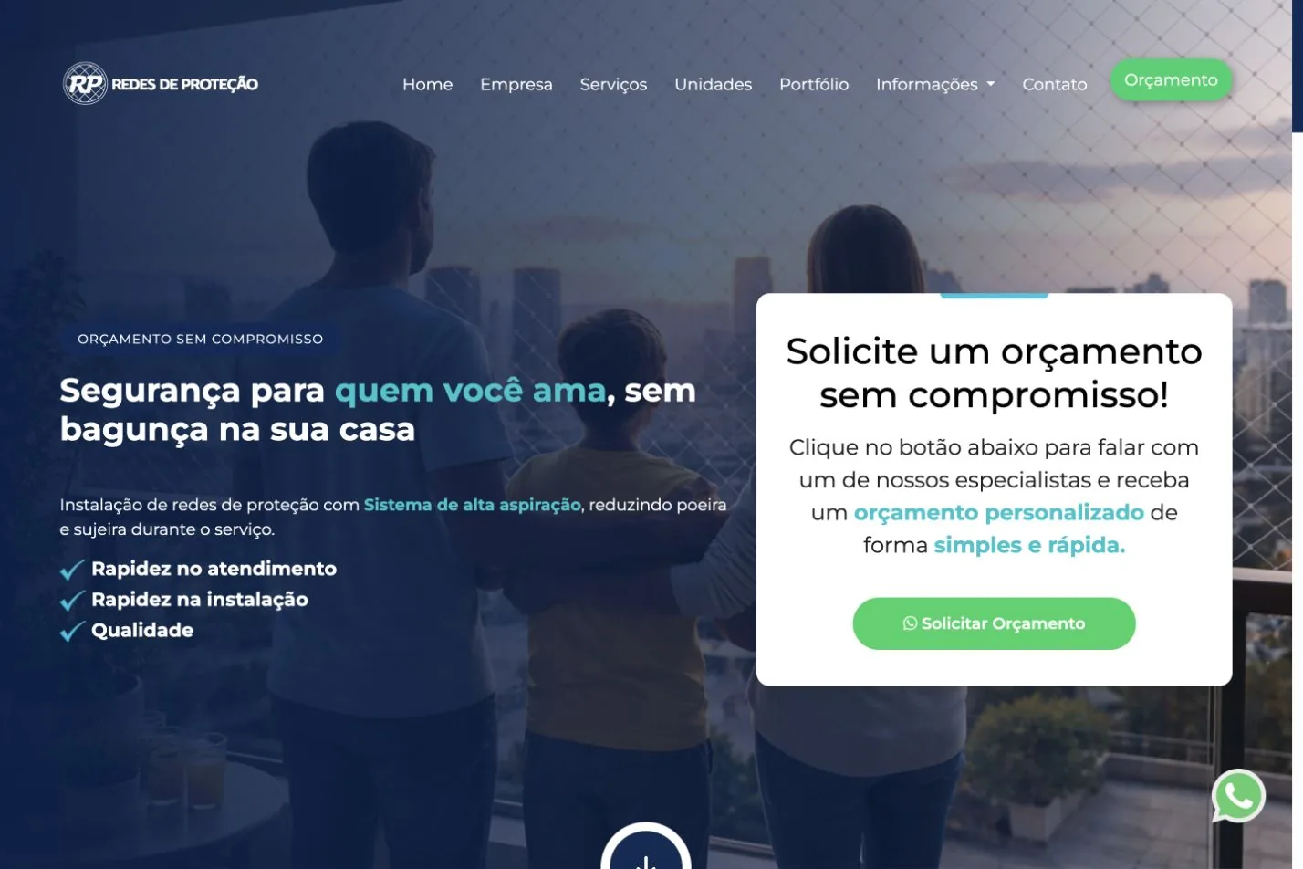 Página inicial do site RP Redes de Proteção